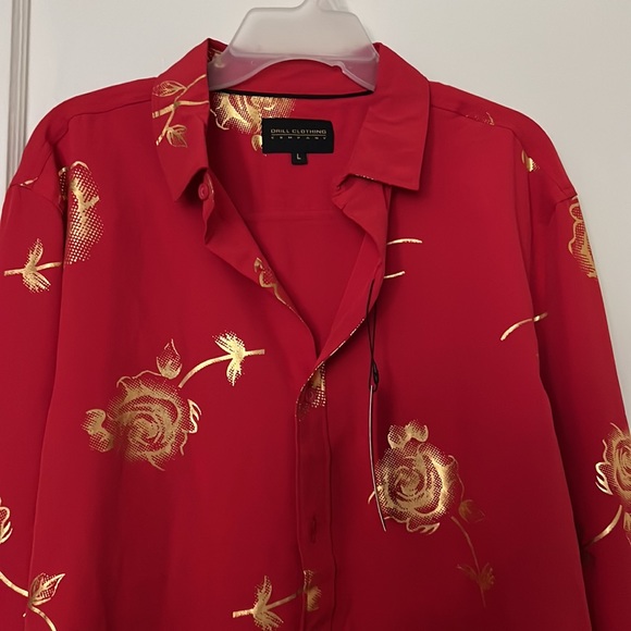 NWT Drill NYC red rose button down long sleeve size: L - Picture 2 of 9
